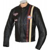 Steve McQueen Gulf Classic Le-Man Armoured Biker Black Leather Jacket